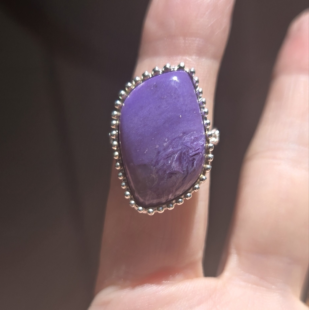 Charoite 14k & topaz GORGEOUS sterling ring sz7.5 - Picture 3 of 10